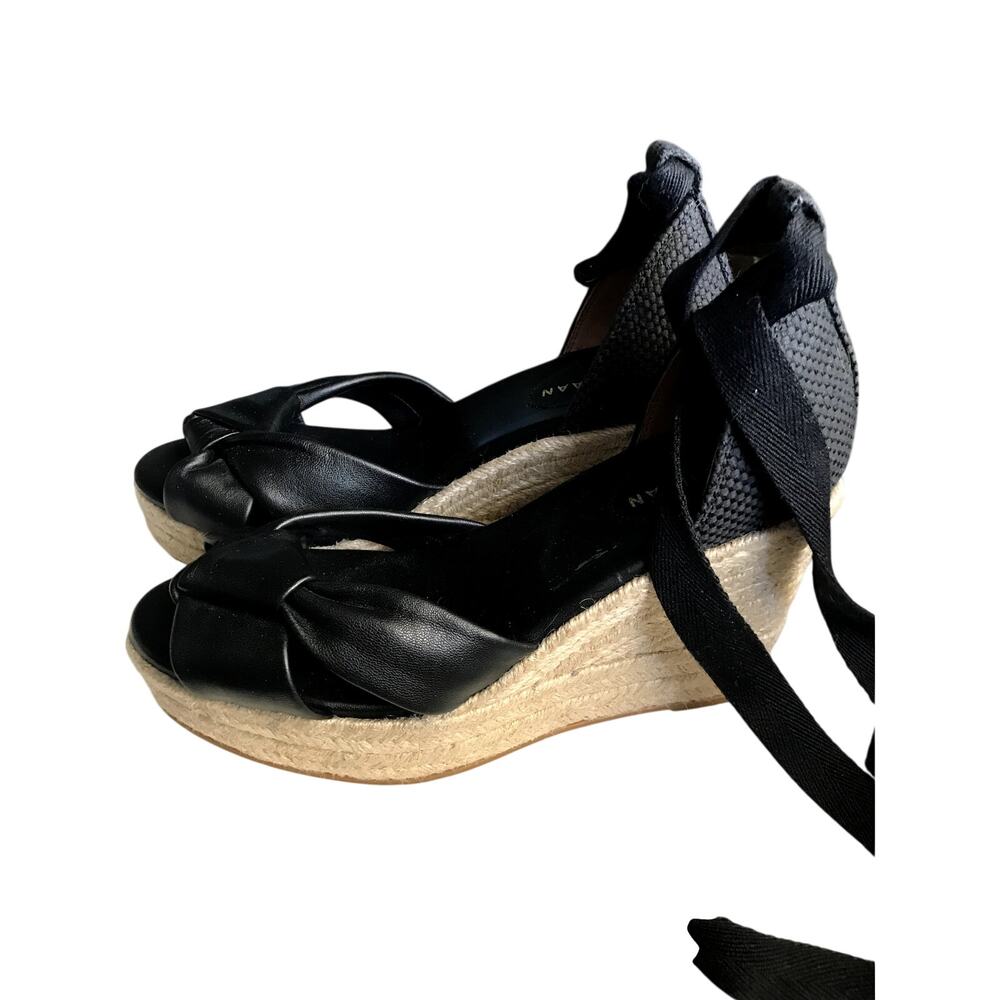 NWOT Cole Haan Wedge  Summer Sandals Size 8 Black Leather Sandlals Ankle Tie